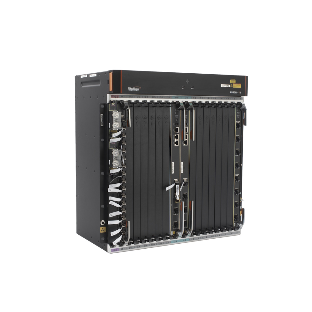 Fiberhome OLT Carrier Class Modular GPON, 14 Ranuras de Servicio, Incluye 1 Tarjeta de Servicio, Doble fuente -48Vcc, 11 UR, Gestión por UNM2000, CLI, Incluye Instalación de software UNM2000