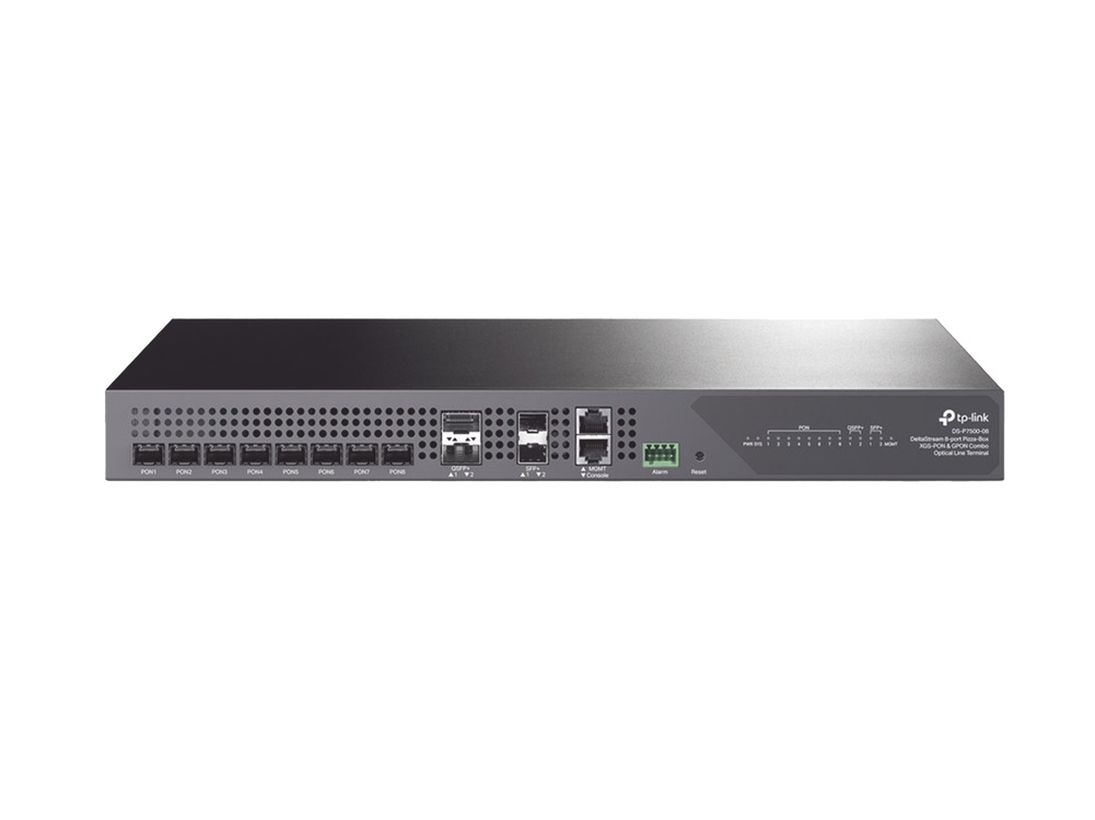 Deltra Stream, TP-Link, OLT de 8 Puertos XGSPON & GPON Combo, Conexión Hasta 2,048 ONUs, 2 Puerto 40G QSFP+ Uplink, 2 Puertos SFP+ 10G Uplink, Fuentes Redundantes AC-AC (incluidas), Administración desde la Nube Sin Costo (DPMS)