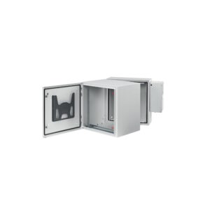 Gabinete Industrial ProTek de Puerta Sólida, Con Aire Acondicionado de 4000 BTU, Protección NEMA Tipo 4/12; IP66; IK10, Abatible, Fabricado en Acero, 19 UR, Color Gris Claro