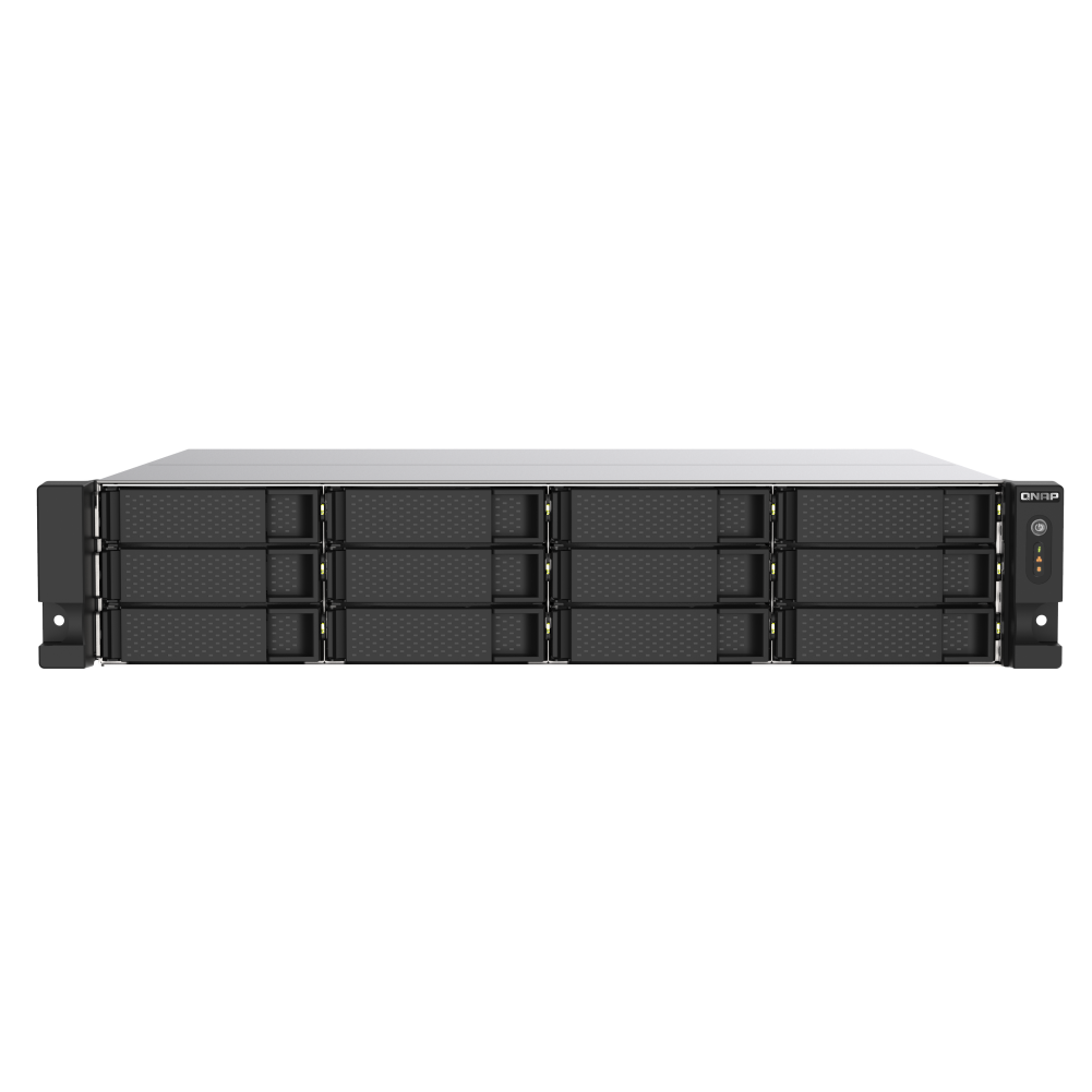 Nas Qnap TS-1273AU-RP, AMD Ryzen V1500B 4Core 2.2 GHz, Ram 8GB, Rack 2U, 12 BAHIAS 3.5", 2 PTO 2.5 LAN GBE / USB 3.0 X1 / USB 3.2 X2, Fuente 2x 300W, W3yr