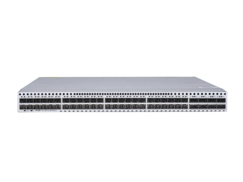 Switch DCI, RUIJIE RG-S6510-48VS8CQ para Data Center, 48 Puertos SFP28 25G, 8 Puertos QSFP28 100G, con capacidad RDMA para Redes de Centros de Datos con Baja Latencia y sin Pérdida de Paquetes