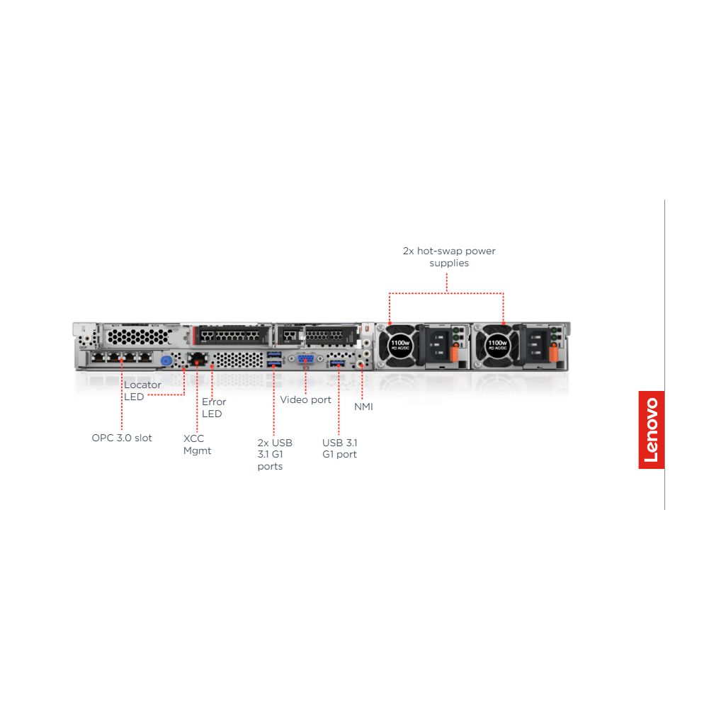 Servidor Lenovo ThinkSystem SR645, AMD EPYC 7313 16Core 3.0GHz, Mem 32GB, RAID 930-8i 2GB, Fuente 2 x 750W, W3yr - Imagen 3